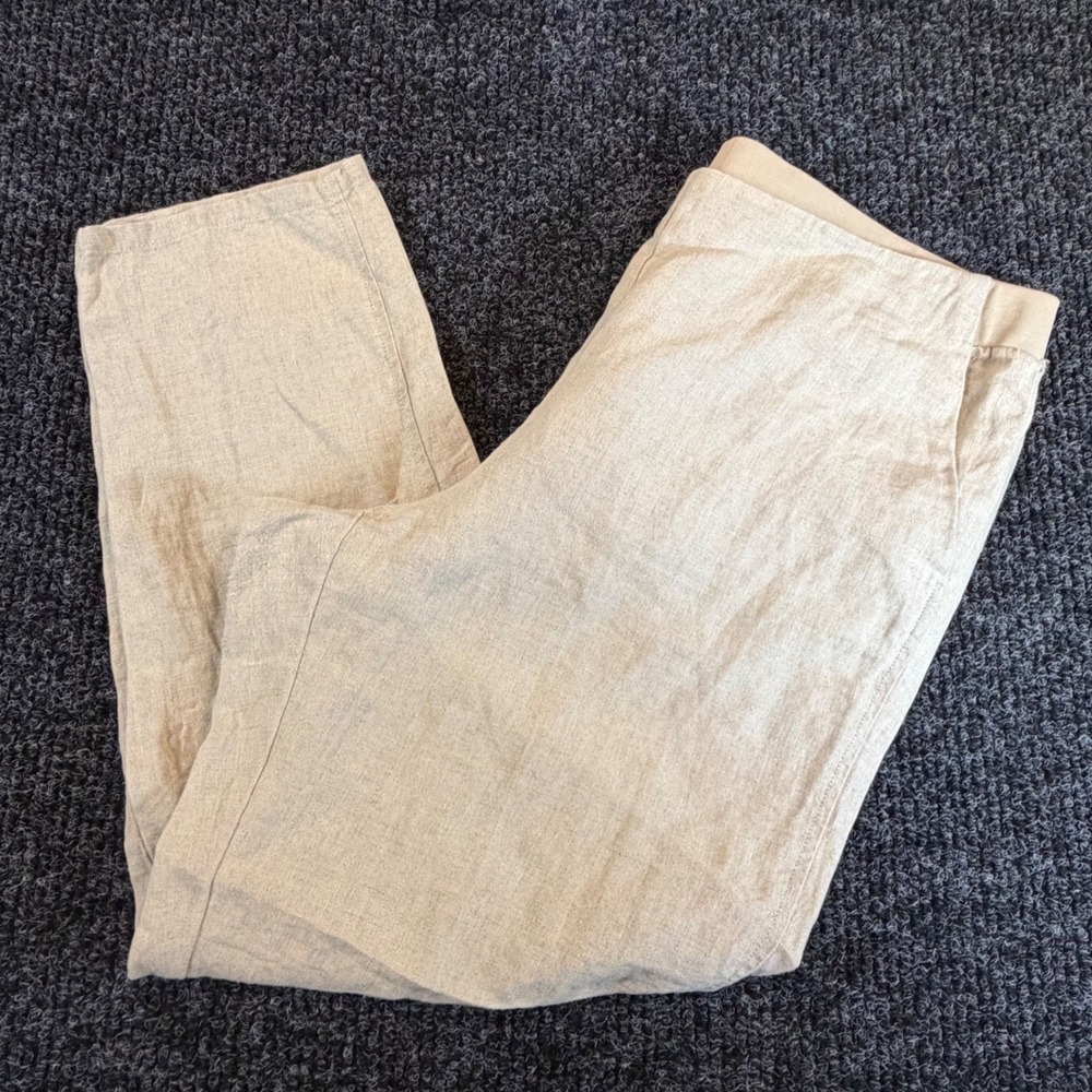 J.Jill Love Linen Beige Tapered Leg Pull On Pants Womens Large 100%‎ Linen